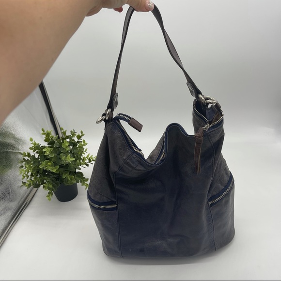 TANO Leather Top Zip Hobo Bag with Side Zippered Pockets - Picture 7 of 14